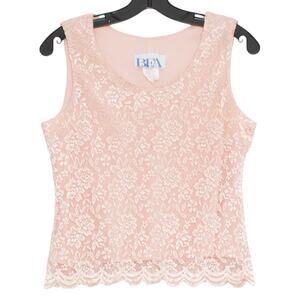 BFA Classics Womens Tank Top Vintage Mesh Lace Scallop Hem Salmon Size 12P FU